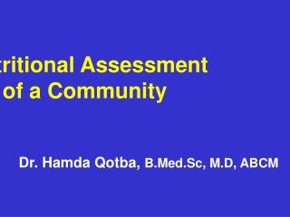Nutritional Assessment of a Community