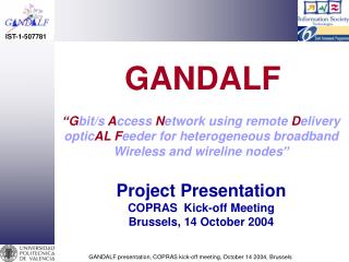 GANDALF “G bit/s A ccess N etwork using remote D elivery