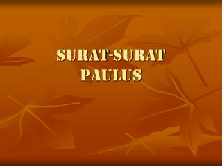 SURAT-SURAT PAULUS