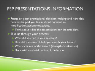 FSP Presentations Information