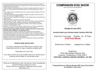COMPANION DOG SHOW ( Held under Kennel Club Regulations ) in aid of Sunday 23 June 2013