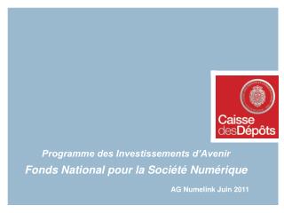Programme des Investissements d’Avenir Fonds National pour la Société Numérique