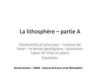 La lithosphère – partie A