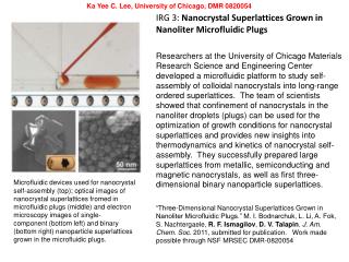 IRG 3: Nanocrystal Superlattices Grown in Nanoliter Microfluidic Plugs