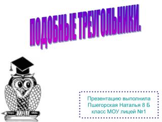 Презентацию выполнила Пшегорская Наталья 8 Б класс МОУ лицей №1