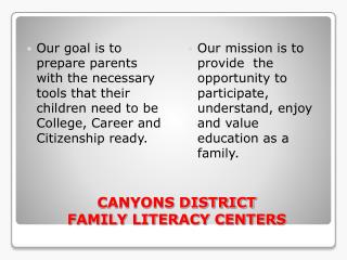 CANYONS DISTRICT FAMILY LITERACY CENTERS