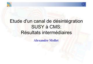 Etude d'un canal de désintégration SUSY à CMS: Résultats intermédiaires