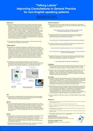 “Talking Labels” Improving Consultations in General Practice for non-English speaking patients