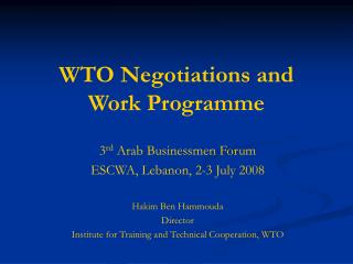 WTO Negotiations and Work Programme