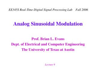 Analog Sinusoidal Modulation