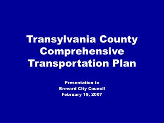 Transylvania County Comprehensive Transportation Plan