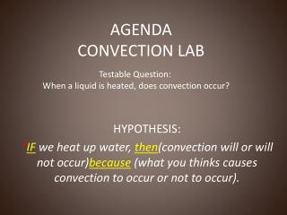 AGENDA CONVECTION LAB