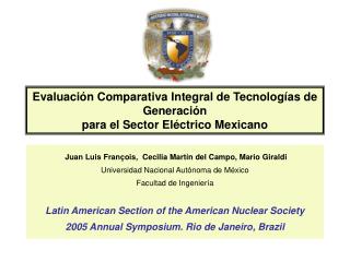 Evaluación Comparativa Integral de Tecnologías de Generación para el Sector Eléctrico Mexicano