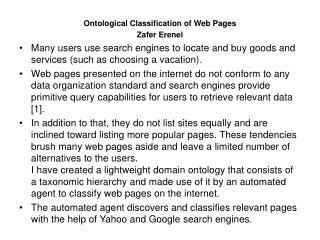 Ontological Classification of Web Pages Zafer Erenel