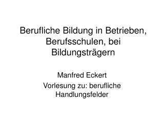 Berufliche Bildung in Betrieben, Berufsschulen, bei Bildungsträgern