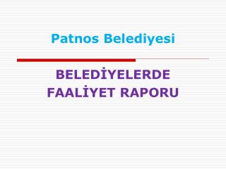 Patnos Belediyesi BELEDİYELERDE FAALİYET RAPORU