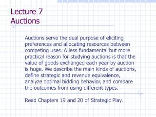 Lecture 7 Auctions