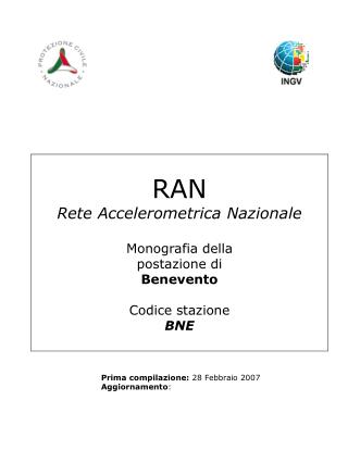 RAN Rete Accelerometrica Nazionale Monografia della postazione di Benevento Codice stazione BNE