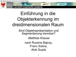 Einführung in die Objekterkennung im dreidimensionalen Raum