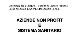 AZIENDE NON PROFIT E SISTEMA SANITARIO