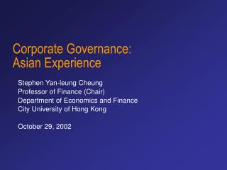 Corporate Governance: Asian Experience