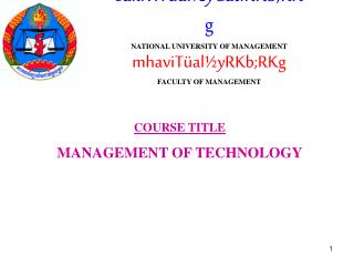 saklviTüal½yCatiRKb;RKg NATIONAL UNIVERSITY OF MANAGEMENT mhaviTüal½yRKb;RKg FACULTY OF MANAGEMENT