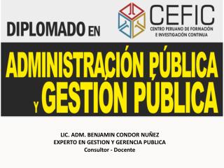 LIC. ADM. BENJAMIN CONDOR NUÑEZ EXPERTO EN GESTION Y GERENCIA PUBLICA Consultor - Docente