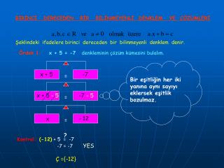 BİRİNCİ DERECEDEN BİR BİLİNMEYENLİ DENKLEM VE ÇÖZÜMLERİ