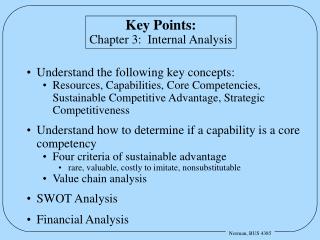 Key Points: Chapter 3: Internal Analysis