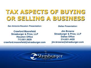 TAX ASPECTS OF BUYING OR SELLING A BUSINESS