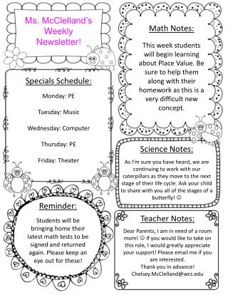 Ms. McClelland’s Weekly Newsletter!