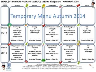 Temporary Menu Autumn 2014