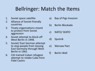 Bellringer : Match the Items