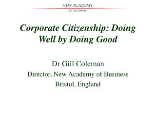 Corporate Citizenship: Doing Well by Doing Good