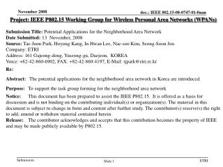 Project: IEEE P802.15 Working Group for Wireless Personal Area Networks (WPANs)