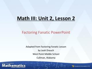 Math III: Unit 2, Lesson 2