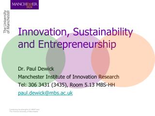 Innovation, Sustainability and Entrepreneurship