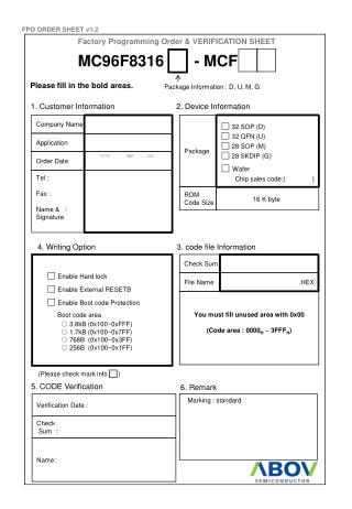 Factory Programming Order &amp; VERIFICATION SHEET