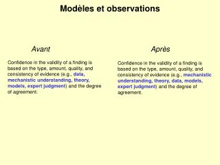 Modèles et observations