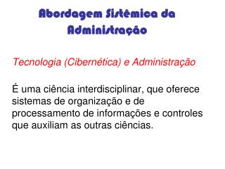 Abordagem Sistêmica da Administração