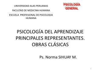 PSICOLOGÍA DEL APRENDIZAJE PRINCIPALES REPRESENTANTES. OBRAS CLÁSICAS