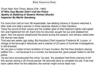 (From New York Times, March 27th, 1964) 37 Who Saw Murder Didn’t Call the Police