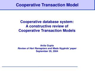 Cooperative Transaction Model