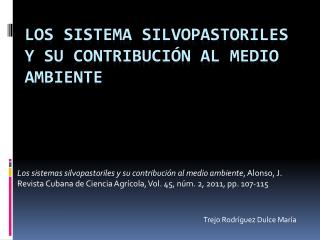 Los sistema silvopastoriles y su contribución al medio ambiente