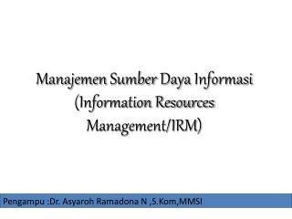 Manajemen Sumber Daya Informasi (Information Resources Management/IRM)