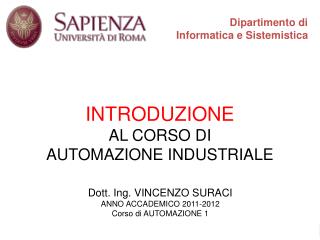 INTRODUZIONE AL CORSO DI AUTOMAZIONE INDUSTRIALE