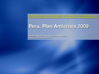 Perú, Plan Anticrisis 2009