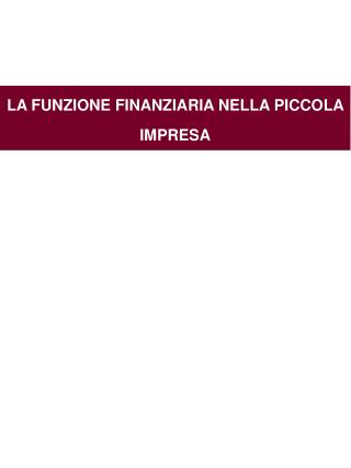 LA FUNZIONE FINANZIARIA NELLA PICCOLA IMPRESA