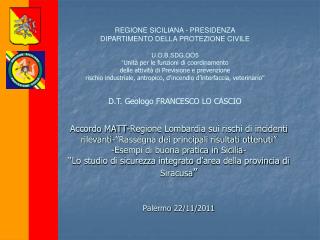 REGIONE SICILIANA - PRESIDENZA DIPARTIMENTO DELLA PROTEZIONE CIVILE U.O.B.SDG.OO5