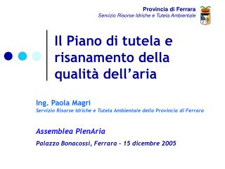 Il Piano di tutela e risanamento della qualità dell’aria